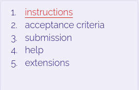 Components of a step are Instructions Acceptance Criteria Submission Help and Extensions